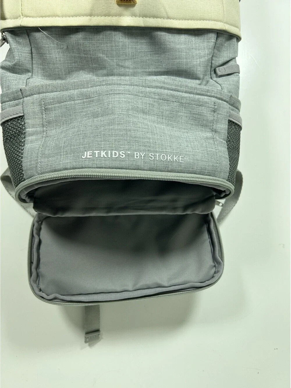 JetKids By Stokke Crew Backpack Gray And Tan Expandable Clean